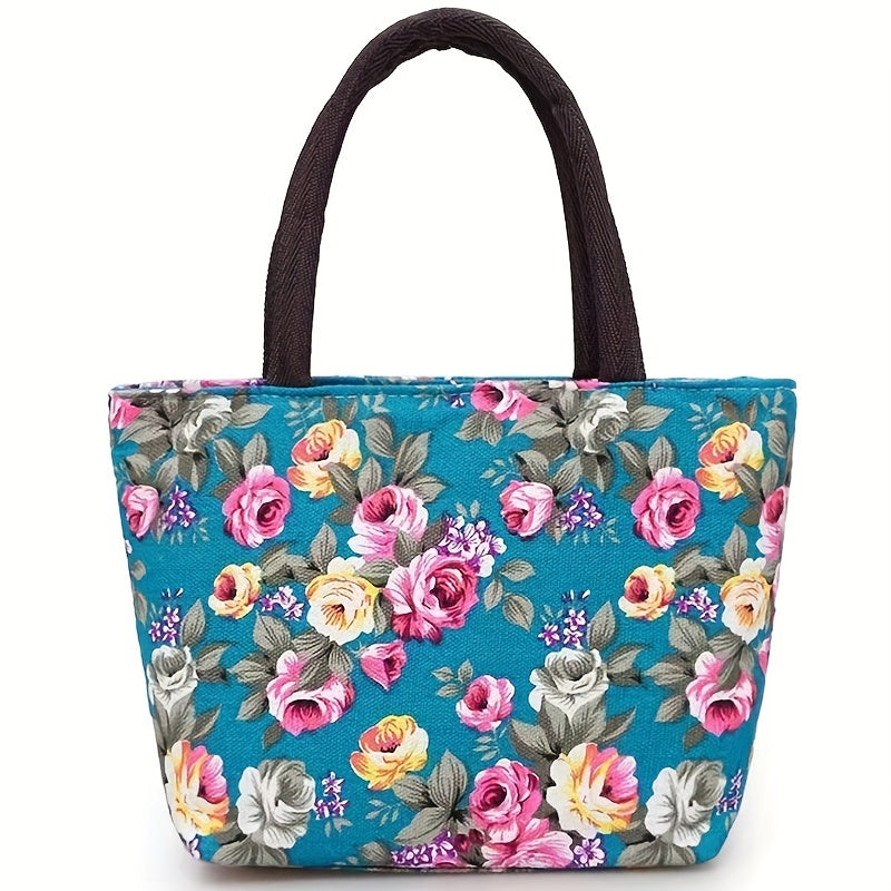 Floral Pattern Canvas Handbags, Fashion Shoulder Bag For Women, Portable Mommy Bag For Going Out