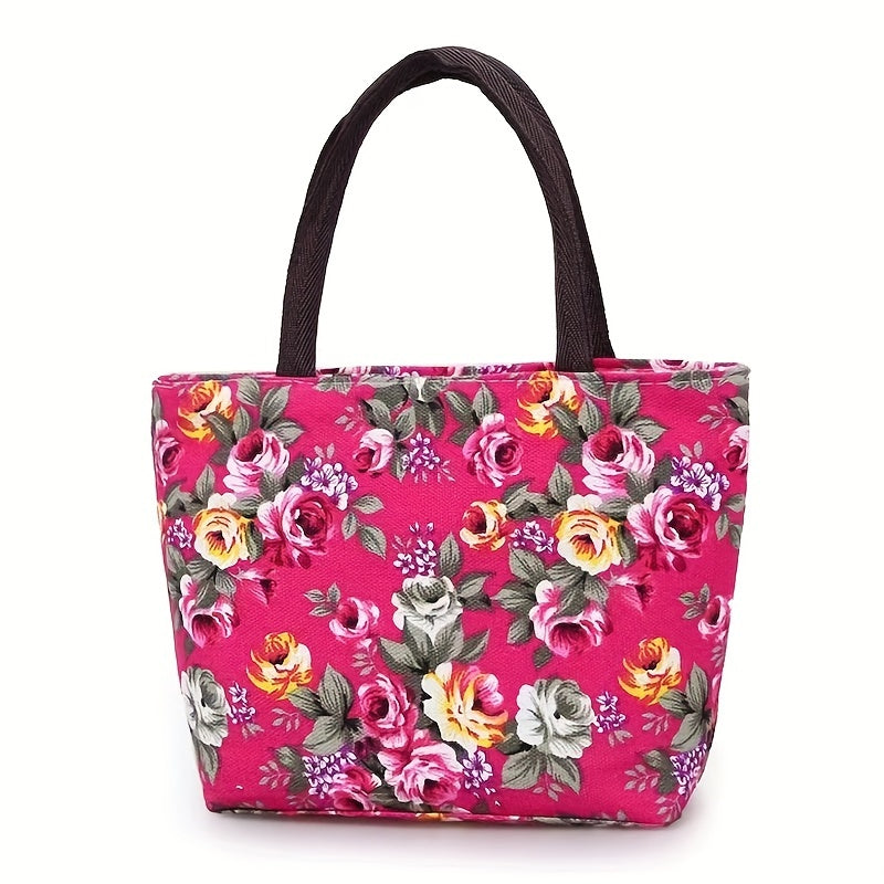 Floral Pattern Canvas Handbags, Fashion Shoulder Bag For Women, Portable Mommy Bag For Going Out