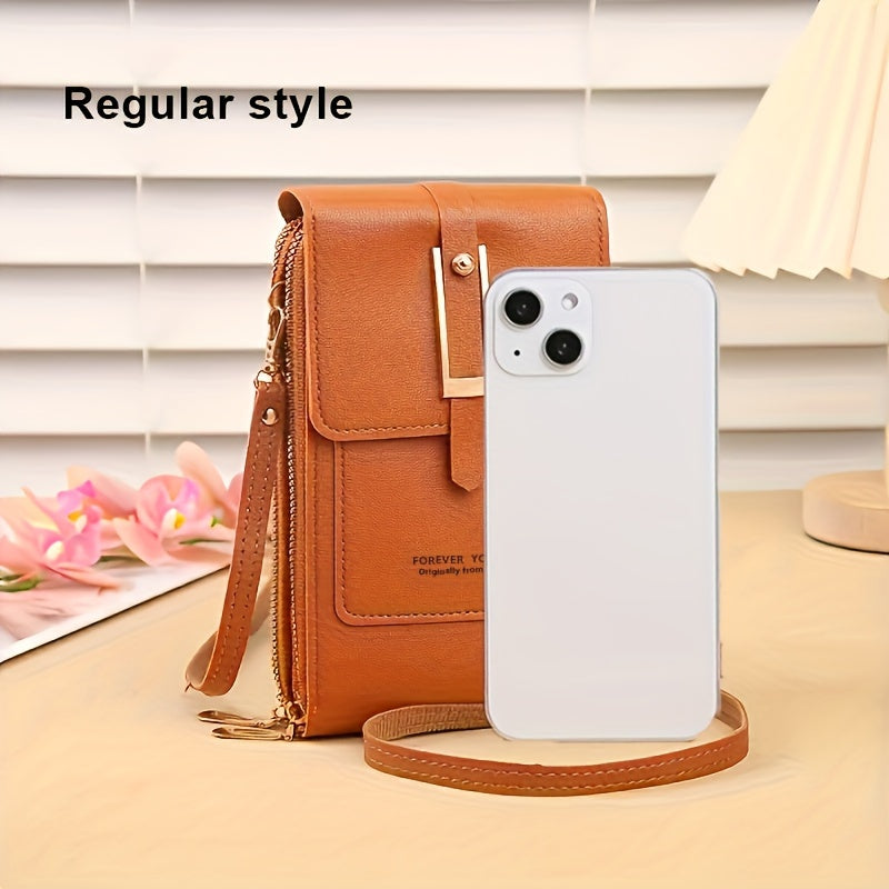 Touch Screen Mobile Phone Bag, Mini Flap Crossbody Bag, Fashion Faux Leather Purse, Vertical Wallet With Card Slots