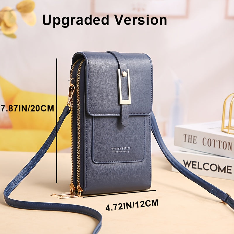 Touch Screen Mobile Phone Bag, Mini Flap Crossbody Bag, Fashion Faux Leather Purse, Vertical Wallet With Card Slots
