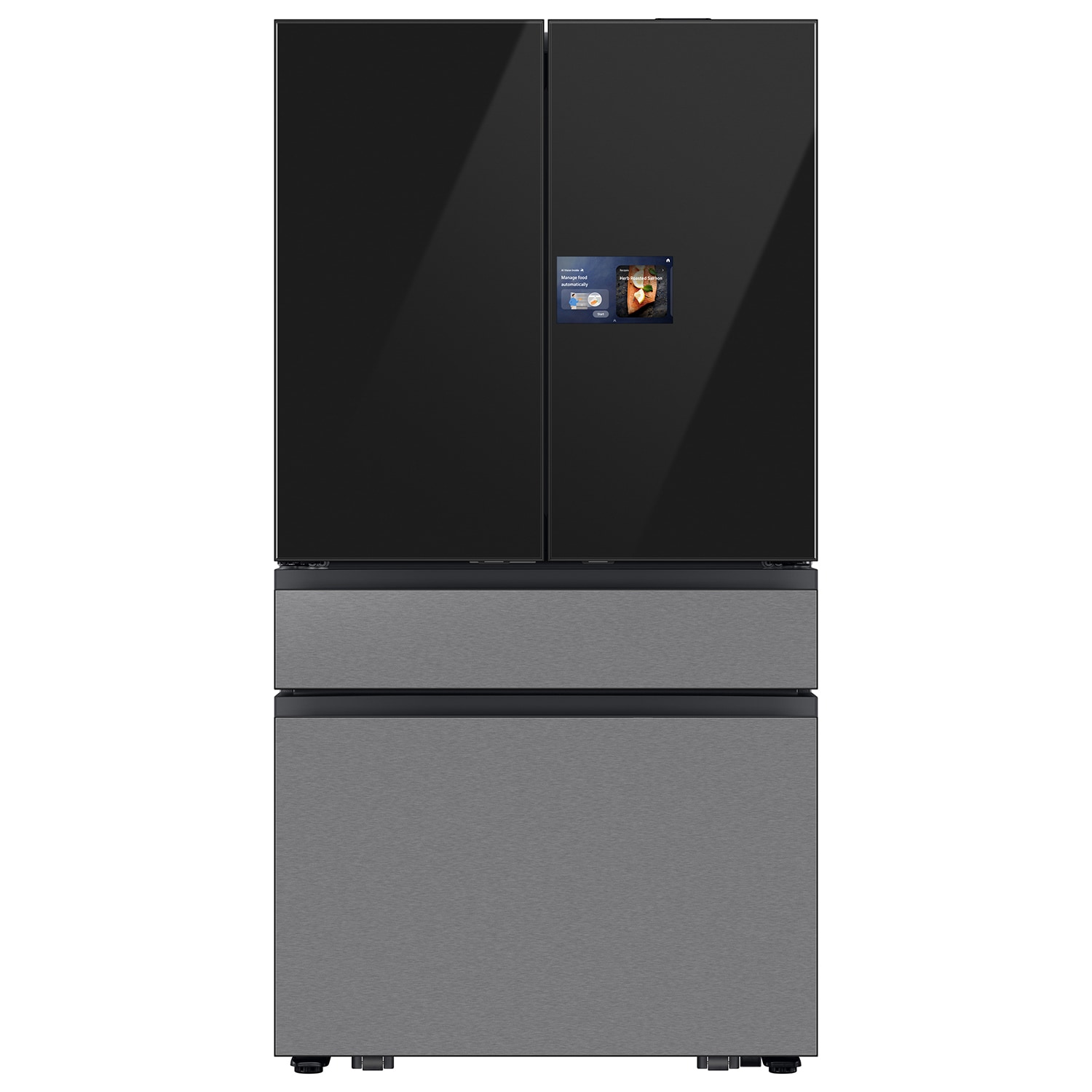 Samsung Bespoke Standard-Depth 28.6-cu ft 4 -Door Smart Compatible French Door Refrigerator with Dual Ice Maker with Water Dispenser and Door within Door ( Charcoal Glass Top with Stainless Steel Bottom Panels ) ENERGY STAR Certified