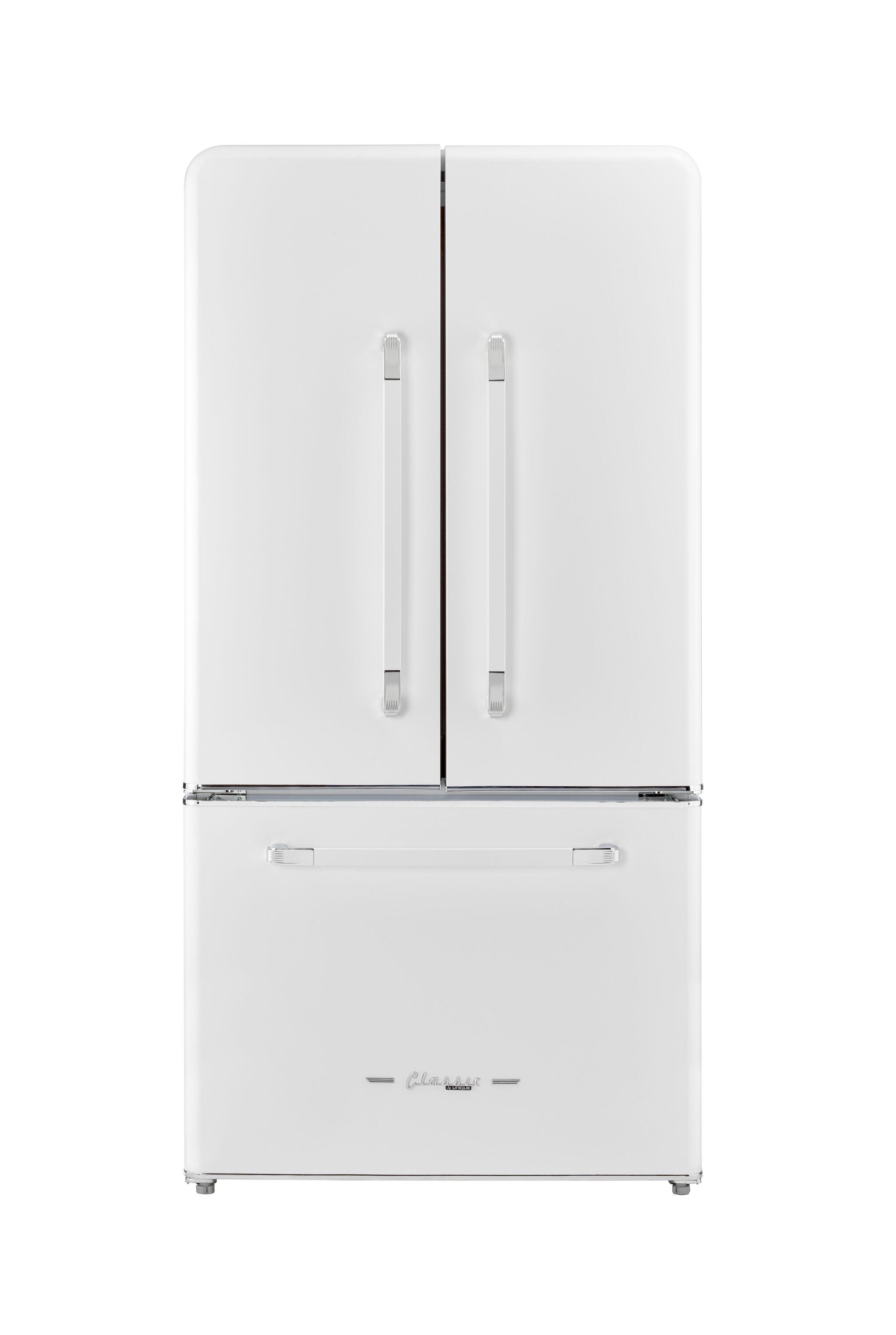UNIQUE Classic Retro Counter-Depth 21.4-cu ft 3 -Door French Door Refrigerator with Ice Maker with Ice Dispenser ( Marshmallow White ) ENERGY STAR Certified