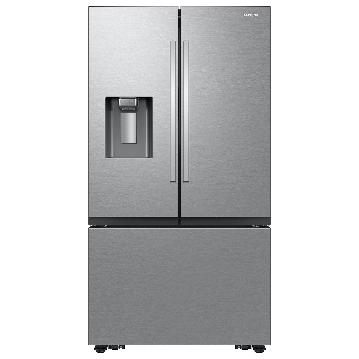 Samsung Counter-Depth Mega Capacity 25.5-cu ft 3 -Door Smart Compatible French Door Refrigerator Triple with Water and Ice Dispenser ( Fingerprint Resistant Stainless Steel ) ENERGY STAR Certified