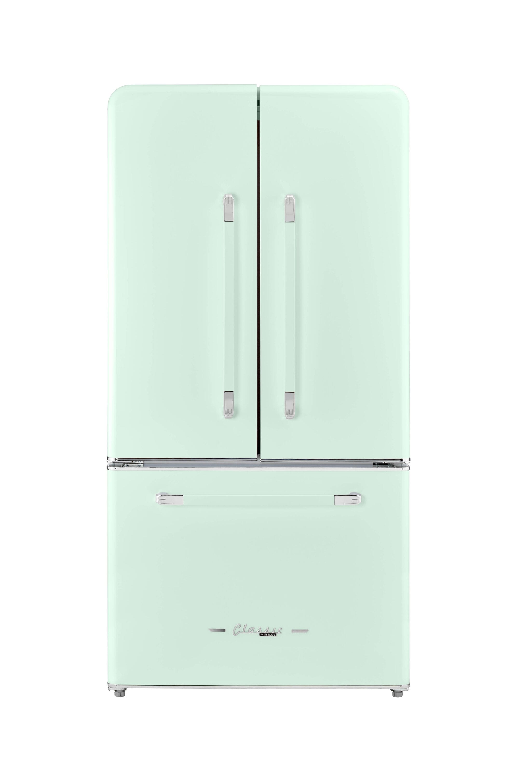 UNIQUE Classic Retro Counter-Depth 21.4-cu ft 3 -Door French Door Refrigerator with Ice Maker with Ice Dispenser ( Summer Mint Green ) ENERGY STAR Certified
