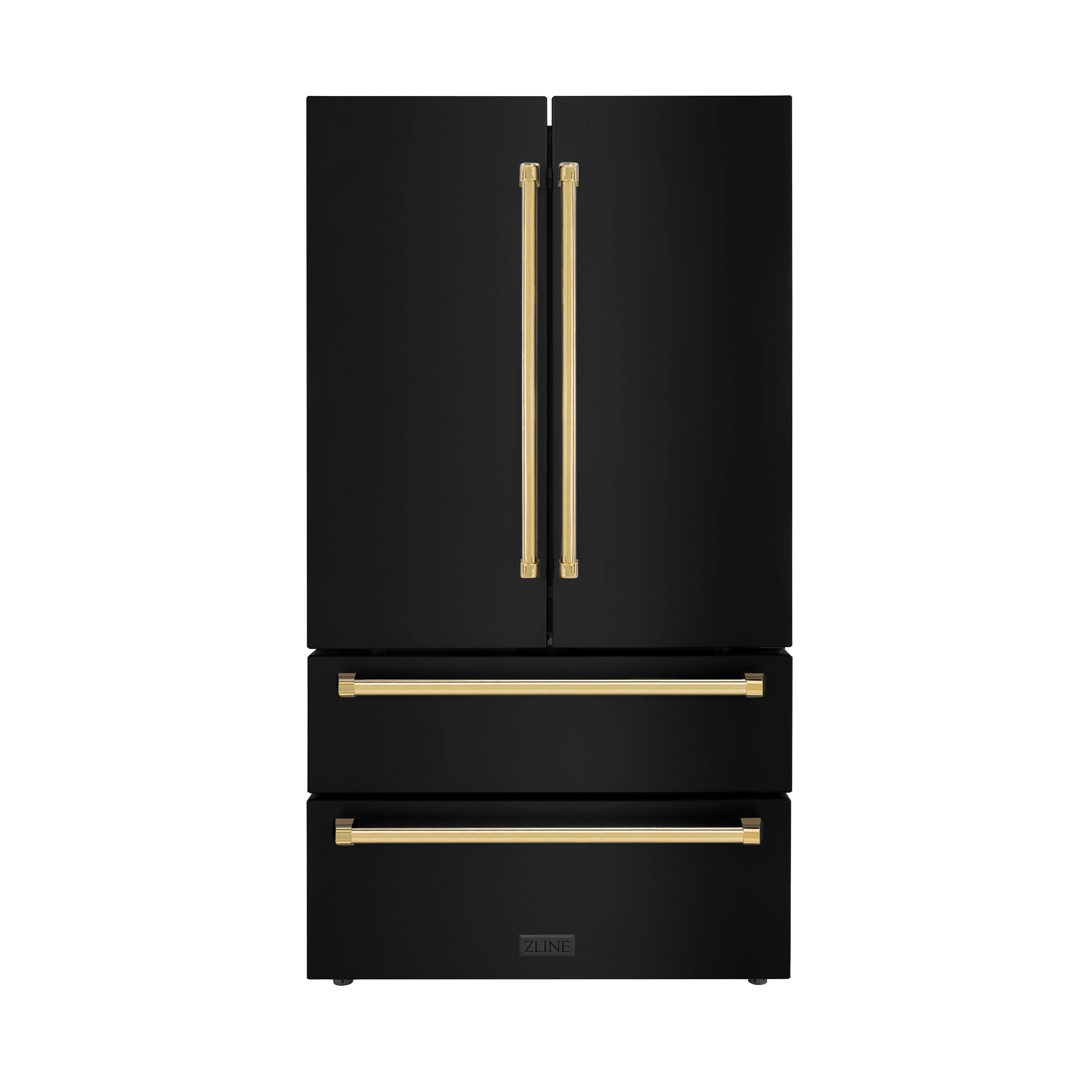 ZLINE KITCHEN & BATH Counter-Depth 22.5-cu ft 4 -Door French Door Refrigerator with Ice Maker with Ice Dispenser ( Fingerprint Resistant Black Stainless Steel with Polished Gold accent Handles ) ENERGY STAR Certified
