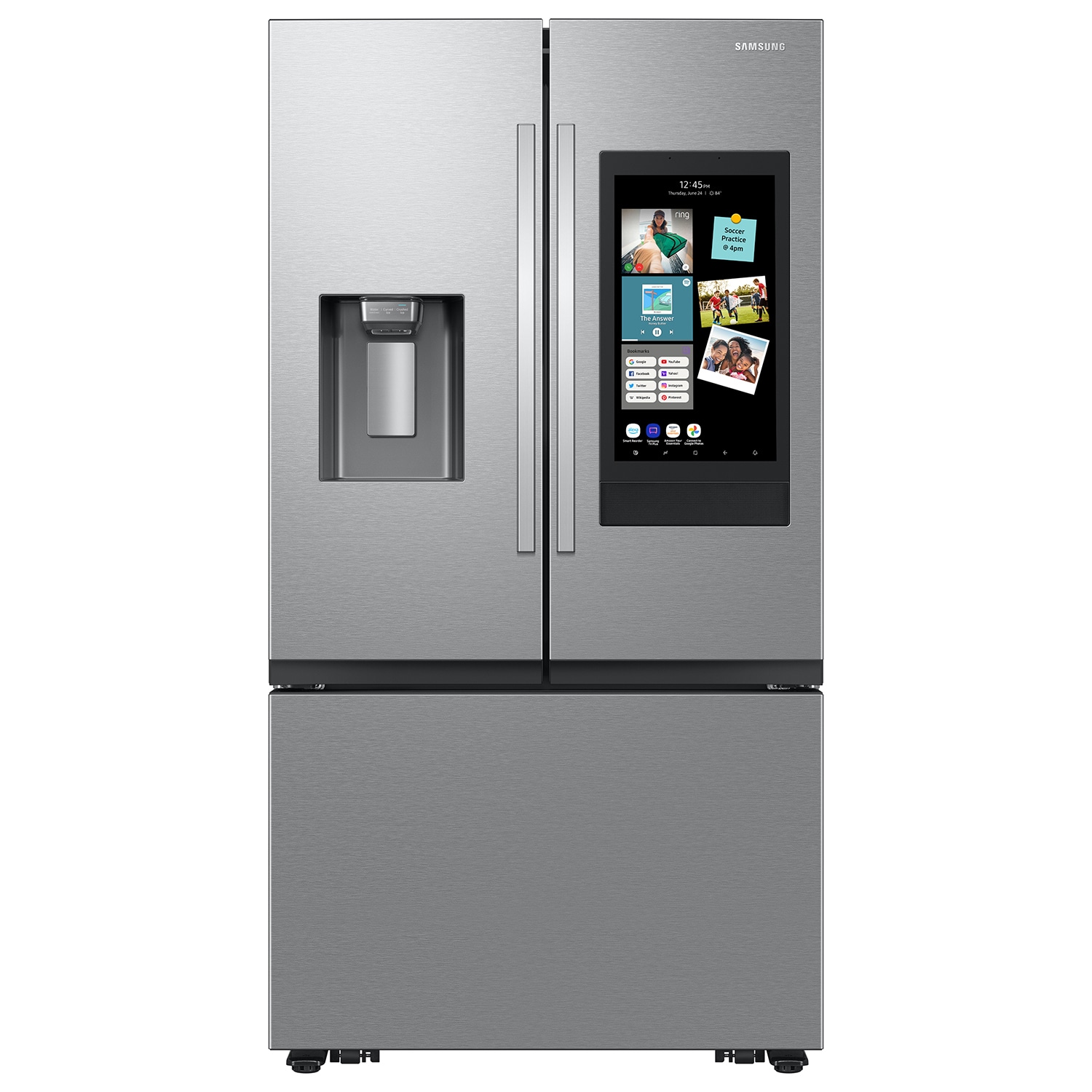 Samsung Counter-Depth Mega Capacity Family Hub 25-cu ft 3 -Door Smart Compatible French Door Refrigerator Triple with Water and Ice Dispenser ( Fingerprint Resistant Stainless Steel ) ENERGY STAR Certified