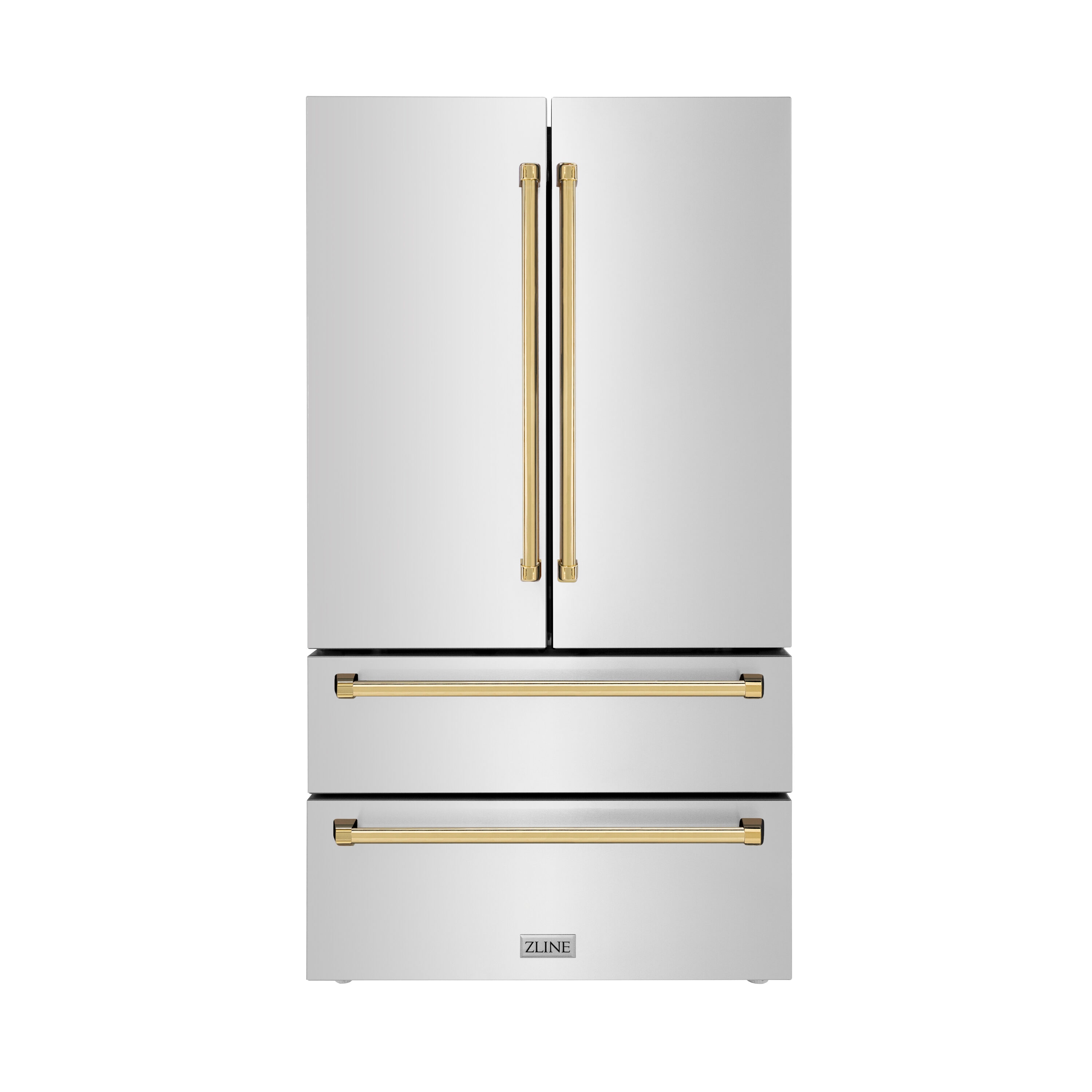 ZLINE KITCHEN & BATH Counter-Depth 22.5-cu ft 4 -Door French Door Refrigerator with Ice Maker with Ice Dispenser ( Stainless Steel w/ Polished Gold accent Handles ) ENERGY STAR Certified