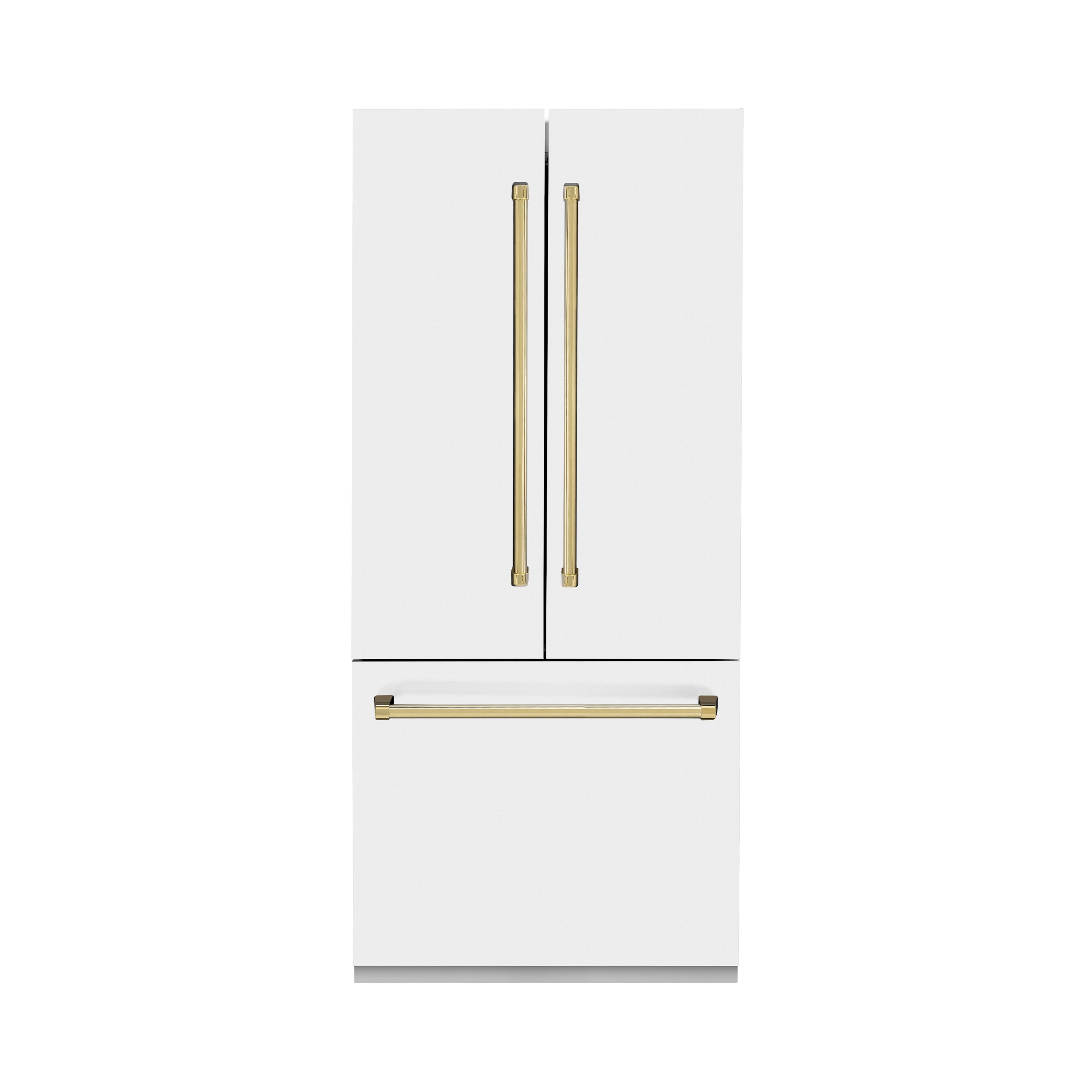 ZLINE KITCHEN & BATH Counter-Depth 19.6-cu ft 3 -Door Built-In French Door Refrigerator with Ice Maker with Water Dispenser ( Stainless Steel with a White Matte door and Polished Gold Handle ) ENERGY STAR Certified